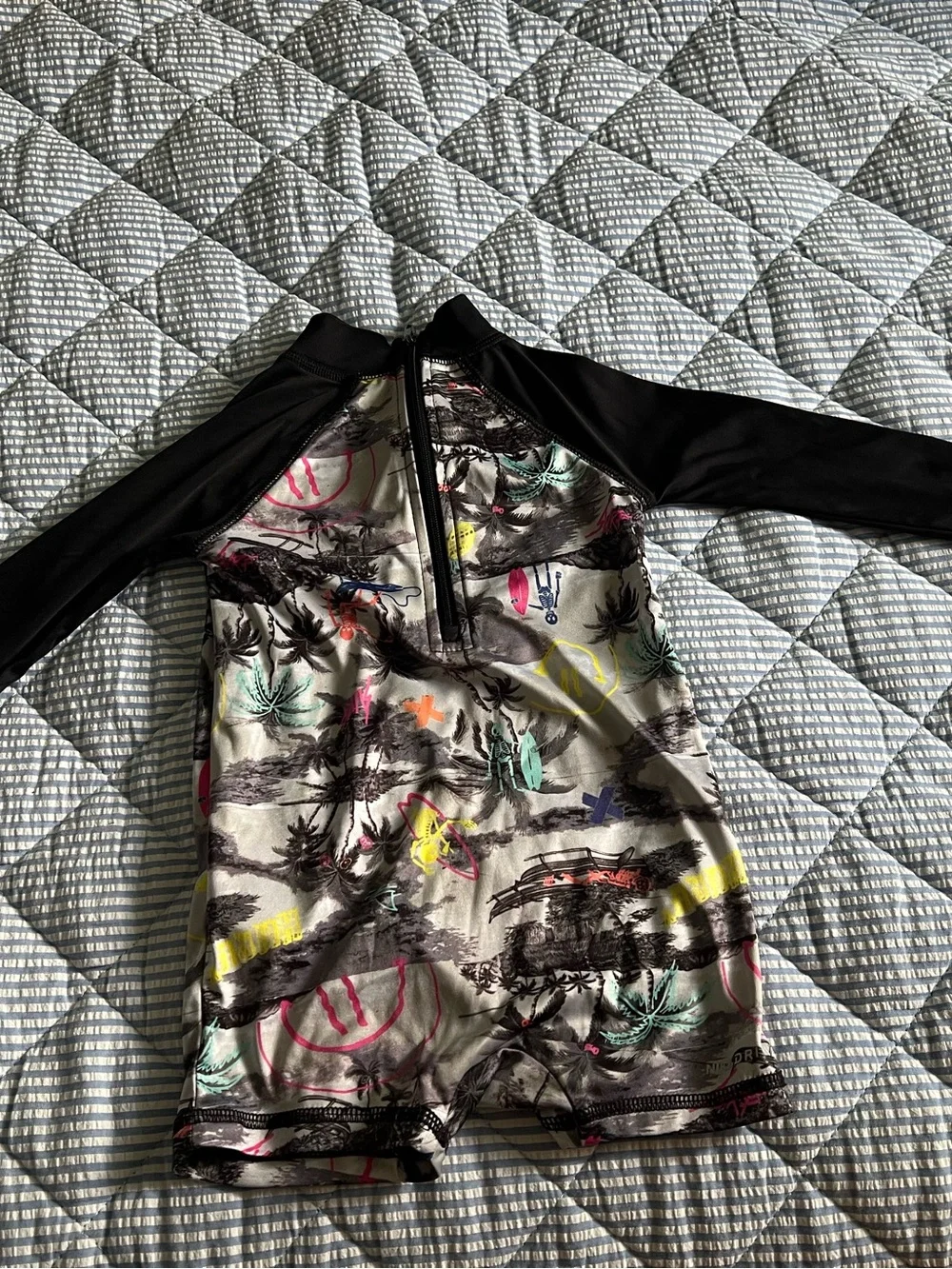 Hurley Kids Black Sleeve Rashguard with Neon Multi Print